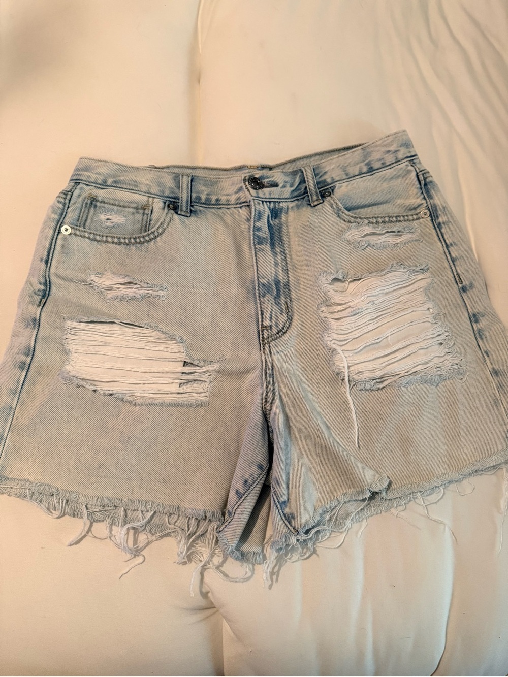 American Eagle Outfitters Light Blue Distressed Denim Shorts
